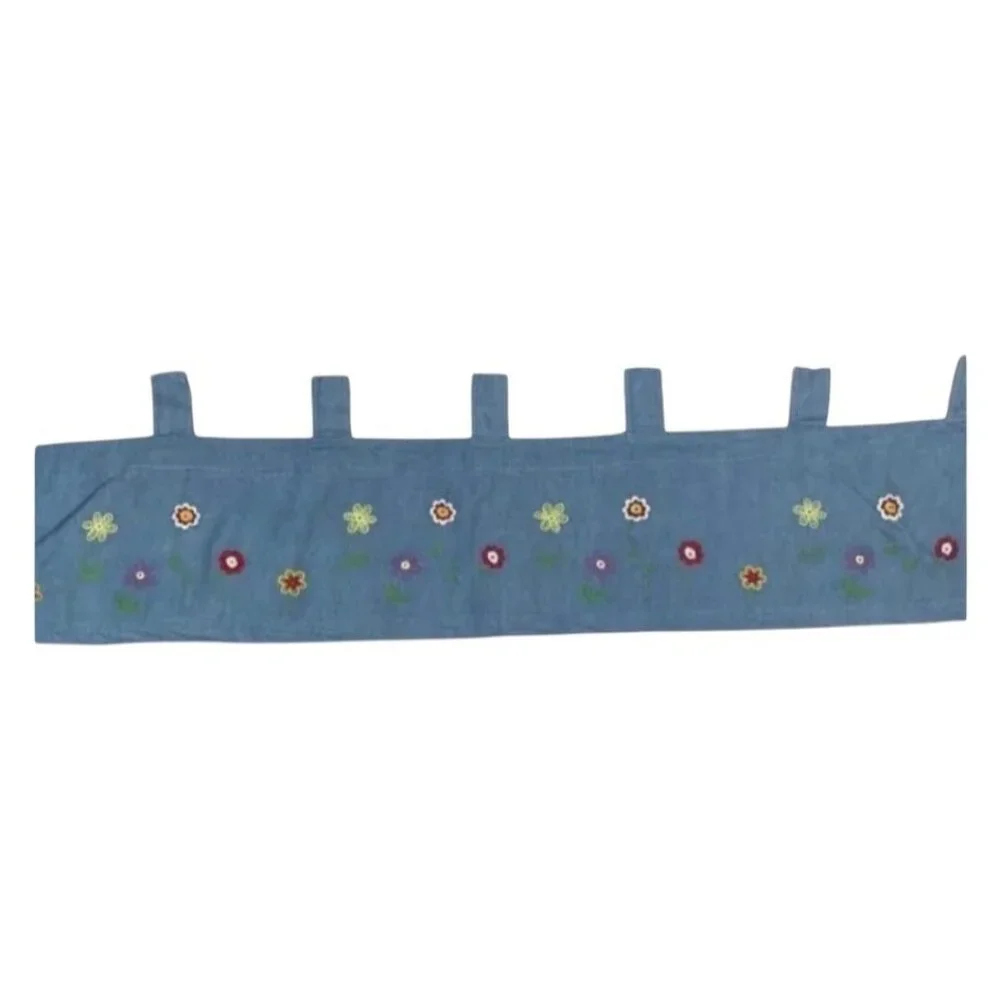 JC Penny Home Denim Valance Floral Embroidered Tab Top‎ 50x14 Boho Hippie